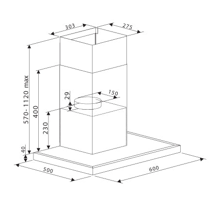 RB6B1000 Parmco 600mm Rangehood Box, Black, 1000M3H