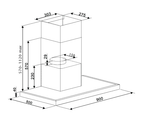 RB9B1000 Parmco 900mm Rangehood Box, Black, 1000M3H