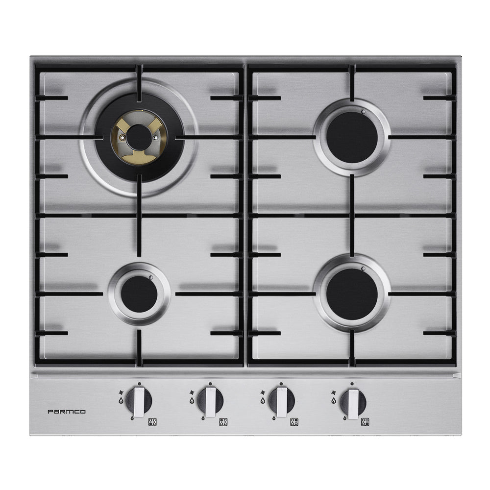 Parmco HO76SGW4 600mm Stainless Steel, 3 Burner + WOK, Gas Cooktop
